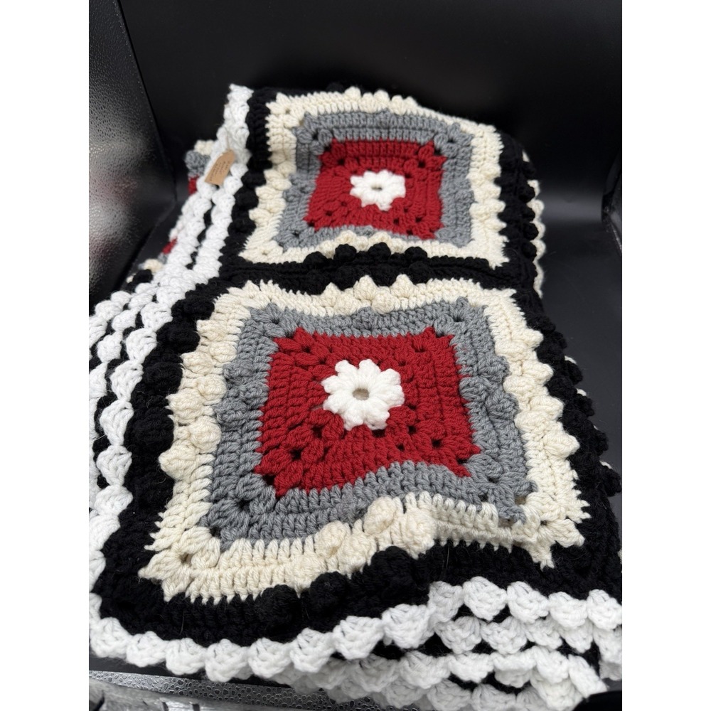 🧶Vintage Hand Crochet Granny Square Blanket – Colorful Handmade Throw🧶